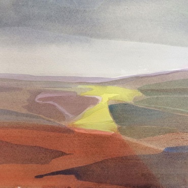 Life Goes On, an oil painting of grazing sheep, landscape art by Sandra Haney featured UK artist for March 2025.